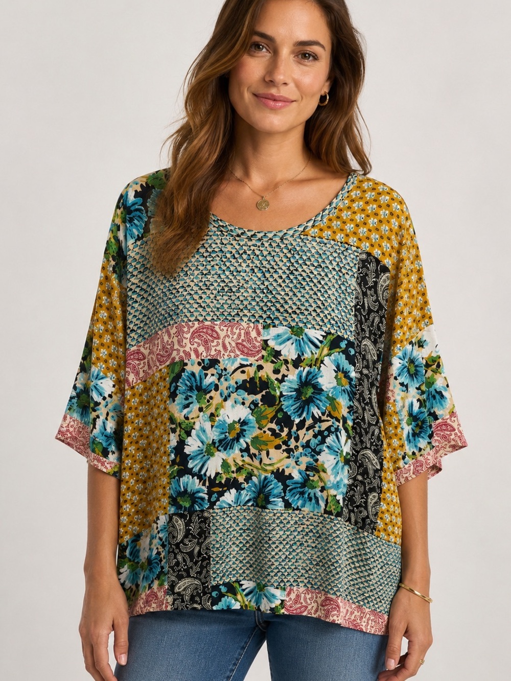 Johnny Was Los Angeles Women’s Patchwork Floral Paisley Top Size L Boho